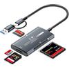 Ticenpe Lettore di schede SD 4 in 1 USB A USB-C a SD/Micro SD/MS/CF, lettore di schede SD, lettore di schede di memoria per iPhone, iPad, Windows, Linux, Mac OS, Android