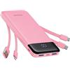 Charmast Power Bank con cavi integrati X 4, batteria USB C, 6 uscite, 3 ingressi con display a LED tipo C, caricabatterie portatile compatibile con smartphone, tablet e altro
