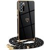 HomiTunky Custodia con Collana per Oppo A54S/A16/A16S, Cover Donna Cuore amore con Cordino, Case con Laccio Tracolla Elettrolitico TPU Cover con Collana per Oppo A54S/A16/A16S,Nero