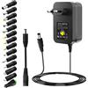 SHNITPWR Alimentatore di rete universale, 3V, 4,5V, 5V, 6V, 9V, 12V, AC/DC, 1 A, 2 A, 2,5 A, 30 W, adattatore per dispositivi elettronici per fotocamera per bambini, strisce LED con 14 e 5 V, 2,1 A