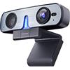 ROCWARE RC08 Webcam 2K con altoparlante, webcam per PC, webcam HD con riduzione del rumore Mic/Harman Speaker/4X Eptz/Privacy Cover/0.2S Auto-Focus/Illuminazione bassa, Telecamera del computer per