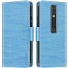 Shantime Custodia in Pelle PU a Righe Compatibile con Vodafone Smart V10, Cover Portafoglio con Chiusura Magnetica, Scomparti Carte e Funzione Stand (Azzurro cielo)