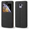 Shantime Custodia Flip in Pelle con Finestra Compatibile con Samsung Galaxy J6 2018, Display Visibile, Chiusura Magnetica Invisibile e Slot Carta(Nero)