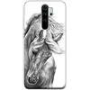 Mixroom - Cover Custodia Back case In TPU Silicone Morbido Per Xiaomi Redmi Note 8 PRO Fantasia Cavallo Bianco E Nero M597