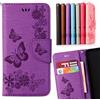 LEMORRY Per Wiko Harry Custodia Pelle Cuoio Flip Portafoglio Borsa Sottile Bumper Protettivo Magnetico Chiusura Morbido Silicone TPU Case Cover Custodia per Wiko Harry, Fortunato Farfalla (Porpora)