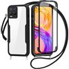 FERLAN Cover per Realme 8/Realme 8 Pro con Cordino, 360 Gradi Antiurto Custodia con Protezione Schermo Integrata Trasparente Rugged TPU Bumper Doppia Protettiva Cover per Realme 8/Realme 8 Pro -Nero