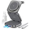AC Island 2025 Caricatore Wireless Pieghevole 5 in 1, Stazione di Ricarica, Supporto di Ricarica Magnetica per iPhone 17/16/15/14/13/12 Serie, Apple Watch 11/Ultra, per AirPods Pro 3(Grigio)