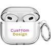AESTHESTIFY Custodia trasparente personalizzata per AirPods di 3a/3a generazione con moschettone portachiavi, cover personalizzata morbida protettiva antiurto per Apple iPod di 3a generazione, nome logo foto