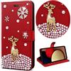 BLOTECH Natale Portafoglio per ASUS Zenfone 11 Ultra Glitter Custodia Pelle 3D Lovely Elk Wallet Flip Cover Rosso PU Brillantini Strass Perla Cristallo Carta Slot Lady Girl Phone Case ASUS Zenfone 11 Ultra
