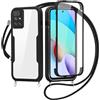 FERLAN Cover per Xiaomi Redmi 10 4G con Cordino, 360 Gradi Antiurto Custodia con Protezione Schermo Integrata Trasparente Rugged TPU Bumper Doppia Protettiva Cover per Xiaomi Redmi 10 4G -Nero