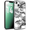 CUSTOMIZZA - Custodia cover nera morbida in tpu compatibile per iPhone 14 camouflage mimetico militare bianco white