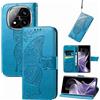 JIUNINE Cover per Xiaomi Redmi Note 14 Pro 5G / Poco X7, Custodia Interno TPU Antiurto Portafoglio con Disegni di Farfalla [Carta Fessura] [Supporto Stand] Cover Libro in PU Pelle, Blu
