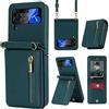 XIMAND Custodia portafoglio per Samsung Galaxy Z Flip 3 con cerniera, sostegno multifunzionale per carte di credito e tracolla regolabile, elegante custodia portafoglio perfetta（Verde）
