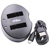 vhbw caricatore Micro-USB duale compatibile con Nikon Coolpix S1000pj, S1000, P330, P340, P310 camera + cavo Micro-USB + LED