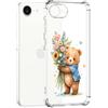 Guxira Cover Protettiva per iPhone 16e, Carino Antiurto Trasparente Silicone Custodia Floreale Design Cover Antipolvere Protettiva Case per iPhone 16e - Orso