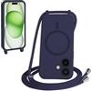 FMPCUON FNPCUON Cover Magnetica Silicone per iPhone 16 Plus con Cordino,Compatibile con MagSafe,Custodia con Laccio Collana Tracolla Collo Sottile TPU Antiurto Protettiva Case con Corda.Blu