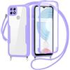 FERLAN Cover per Realme C21Y/Realme C25Y con Cordino, 360 Gradi Antiurto Custodia con Protezione Schermo Integrata Trasparente Rugged TPU Bumper Doppia Protettiva Cover per Realme C21Y/Realme C25Y -Viola