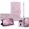 JZ per LG K52 / K62 / Q52 Wallet Case, Copertura del telefono in pelle PU con blocco RFID, caso anti-caduta con Flip Stand, disegno di gatto in rilievo - Pink