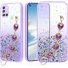Yarxiawin Custodia Per Samsung Galaxy A31 Silicone Morbido Rosa, Effetto Glitter per Samsung A31 Cover Trasparente Sottile con Cordino Brillantini Case Antiurto (Viola)