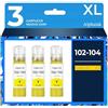 alphaink 3 Inchiostri Compatibili con Epson T102 per EcoTank ET-2750 ET-2751 ET-2756 ET-2850 ET-2856 ET-3700 ET-3750 ET-4750 ET-4850 ET-4856 ET-15000 (giallo 3-Pack T1024)
