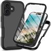 RonRun Cover Iphone 16Plus, Antiurto 360 Gradi Full Case con Protezione per Schermo Incorporata, Trasparente Rugged TPU Bumper Doppia Protettiva Case Nero