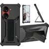 Aroepurt Custodia per ASUS Zenfone 10 Cover Custodia Case Ibrida [con Protezione dello Schermo in Vetro temperato] [Supporto Magnetico Pieghevole] [Resistente alle Impronte digitali Smerigliato] Nero