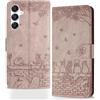 Butnyeoe Cover per Samsung Galaxy S23 FE 5G Libro,Gatti/Fiori Motivo in Rilievo Custodia,PU Pelle Protettiva Portafoglio Flip Wallet Case Con Slot per Schede e Magnetica Supporto,Rosa-Viola