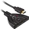 Ekon splitter HDMI, HDMI Switch, 3 porte HDMI, cavo HDMI da 40 cm, connettori dorati, risoluzione 4K Ultra HD,