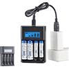 Generic Caricabatterie Ricaricabile - Caricabatterie Ricaricabili AA E AAA Con 4 Slot,Ingresso USB Ricarica Rapida E Slot Di Ricarica Indipendente Con Display LCD Intelligente Caricabatterie Per Batterie NiMH