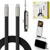 Generico Cavo di ricarica super veloce 240 W con supporto girevole a 360°, cavo di ricarica rimovibile 2 in 1 con supporto per cellulare per giochi, ufficio, auto e viaggi,Type-C,1,5 m cavo dati di
