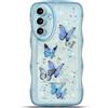 miyonsin Custodia per Galaxy S20FE, Graziosa Custodia a Forma di Onde Ricce TPU Antishock Cover, Glitter Farfalle Trasparente Custodia Protettiva per Ragazze e Donne, Blu