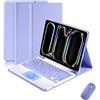 Generic JiuRui tablet Accessori, Custodia in pelle PU+TPU con supporto e slot Per penna, cover con tastiera touchpad staccabile compatibile con iPad Air 13 pollici 2024(Purple+Keyboard+Mouse)
