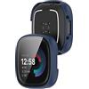 KUTEWEU Custodia Compatibile con Fitbit Versa 4/ Fitbit Sense 2, PC Custodia Rigida con Vetro Temperato Protezione completa Anti-Graffio Cover per Fitbit Versa 4/ Fitbit Sense 2 (2 Pezzi Blu)