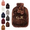 Generico Borsa dell'Acqua Calda Personalizzata Ricamata con Copertura Peluche Finto Coniglio 2L Capacità Antiesplosione 33x19cm per Mani Calde e Regali Natale#3