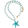 Handmade collana da donna con cristalli di vetro e ciondolo stella marina, beige/turchese/dorato, Gioielli all'uncinetto, girocollo di pizzo, Made in Italy, Bijoux da donna, Lavorazione Artigianale