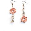 Generic Orecchini fiore lunghi asimmetrici in pizzo con cristalli di vetro, rosa/grigio, artigianali, Gioielli tessili/all'uncinetto, Made in Italy, Bijoux da donna, Lavorazione Artigianale