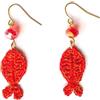 Generico Orecchini pesce con cristalli di vetro, dorato/rosso, orecchini tessili, Gioielli all'uncinetto, Made in Italy, Bijoux da donna, Lavorazione Artigianale