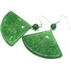 Generico Orecchini con Giada Verde Incisa, Pendenti a Ventaglio, Argento 925, Gioielli Orientali, Pietre Dure Naturali, Made in Italy, Regalo per Lei