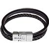 Albalù Italia Albalù Bracciale Uomo in Pelle Triplo Filo Multicolor Nero e Marrone con Chiusura Magnetica in Acciaio, Braccialetto Artigianale Idea Regalo Uomo Ragazzo