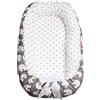 SONARIN Baby Nest Neonati Riduttore Lettino Per Letto Culla Sacco Nanna,Traspirante, 100% Cotone, Con cuscino,Portatile(Elefante Grigio)