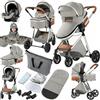 Prokoke Passeggino Trio, Trio Passeggino Neonati con Due Modi Reversibili per Spingere, Passeggini 3 in 1 Una Lega di Alluminio a Cornice, Tris con Design Pieghevole in Un Clic (225 Light Grey)
