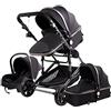 Magic ZC Passeggino Trio, Passeggino 3 in 1 con Spinta Reversibile a Due Vie, Trio Passeggini Neonati con Accessori, Carrozzina per Neonati con Design Portatile Pieghevole Un Clic (739 Black)