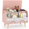 COSTWAY Cassapanca Portaoggetti per Bambini, con Libreria, Organizer per Giocattoli con 4 Gambe in Legno Massello e Coperchio Ribaltabile, per Sala Giochi e Asilo, 60x40x43 cm (Rosa)