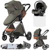 Oubeauou Passeggino combinato 3 in 1, bidirezionale con navicella, regolabile 105-180°, pieghevole semplice, 4 ruote (YV9-DEEPGREY)