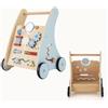 LIFEZEAL Girello Neonato in legno, Primi Passi per Bambini con Giocattoli Montessori, Carrello Primi Passi con Ruote, Gioco per Camminare, Carrellino con Banco da Lavoro per Bimbi da 3 Mesi (A)