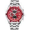CURREN Orologio da polso originale da uomo, sportivo, impermeabile, in acciaio inox, al quarzo, 8023, argento / rosso, moderno