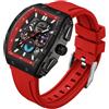 findtime Orologio da uomo con cronografo, analogico, sportivo, impermeabile, da corsa, cronometro, con fasi lunari luminose, unico Tonneau, orologi da uomo di seconda mano, Rosso, Casual