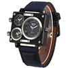 OULM Orologio da uomo al quarzo con quadrante quadrato e cinturino in tela multi fuso orario, blu