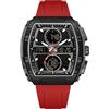 Forrader Orologi militari da uomo alla moda Tonneau rettangolare orologio da polso sportivo impermeabile orologio digitale da uomo con calendario luminoso cronometro, Nero e rosso