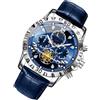 Générique Orologio per orologio analogico classico impermeabile da 4,4 cm, cinturino in pelle con quadrante luminoso, orologio da lavoro, fase lunare per escursionismo, sport, alpinismo, lavoro e, blu